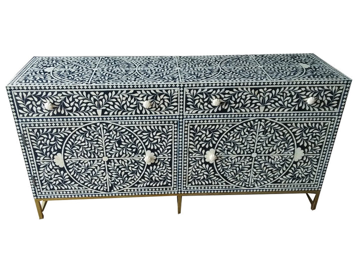 Bone Inlay Buffet Chest of Drawers - Black Floral Scroll - Abacus and Hunt LLC