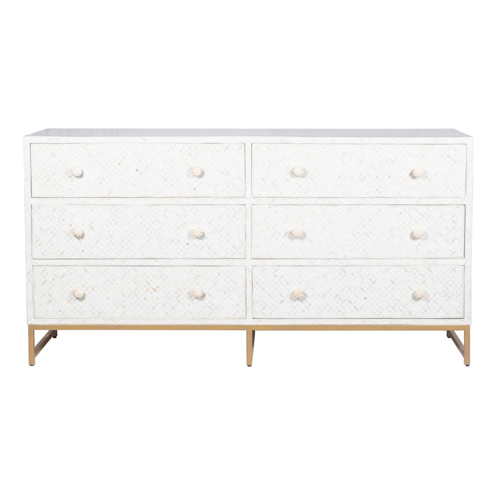 Bone Inlay Buffet 6 Drawer Chest of Drawers - White Geometric - Abacus and Hunt LLC