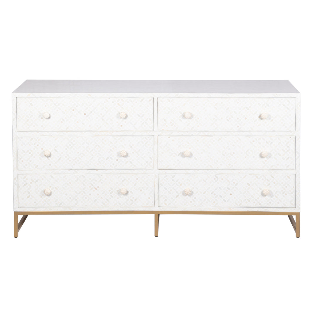 Bone Inlay Buffet 6 Drawer Chest of Drawers - White Geometric - Abacus and Hunt LLC