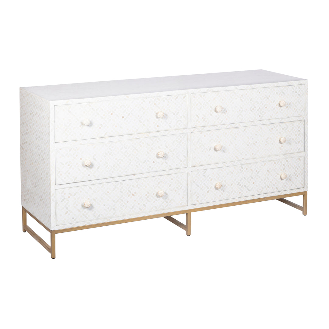 Bone Inlay Buffet 6 Drawer Chest of Drawers - White Geometric - Abacus and Hunt LLC