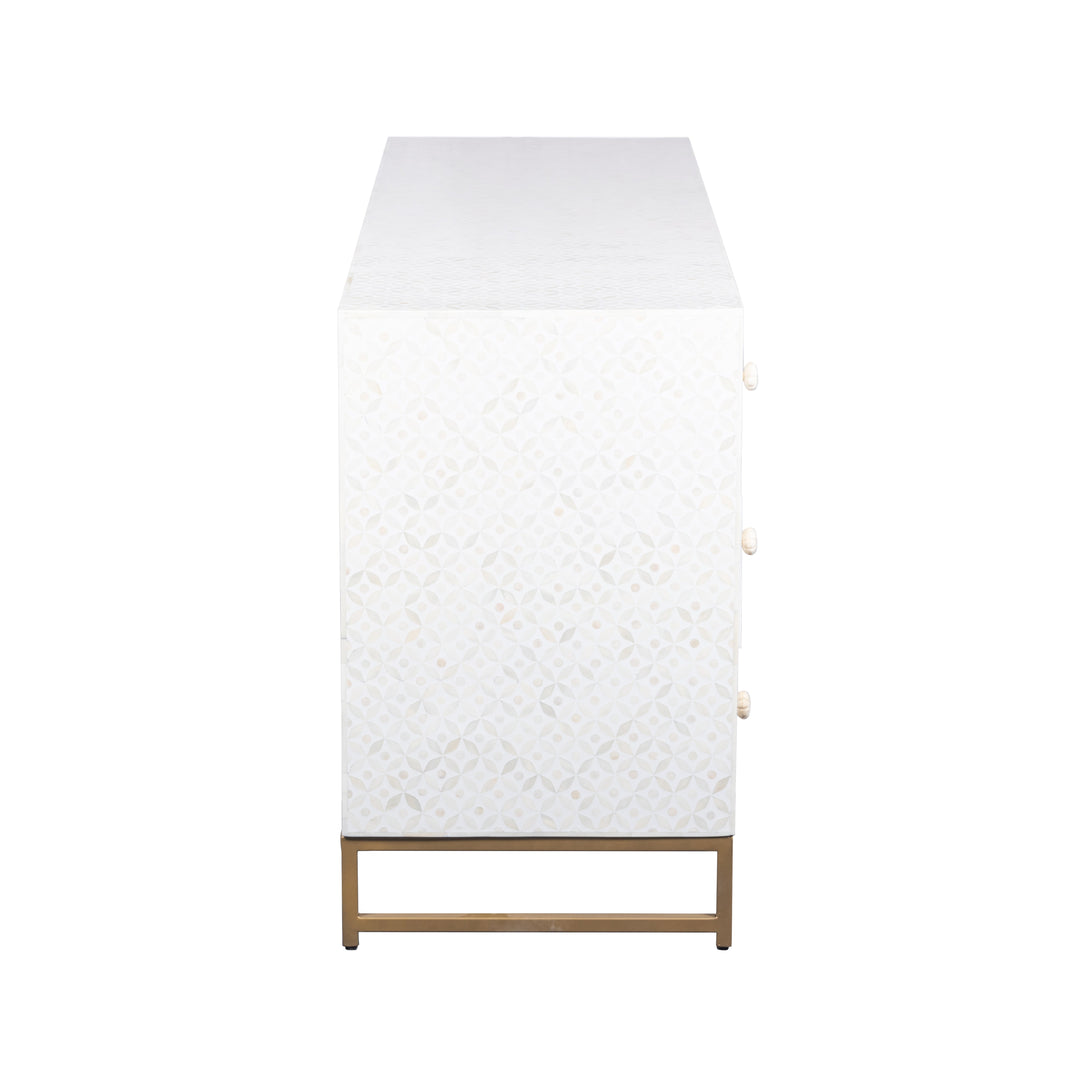 Bone Inlay Buffet 6 Drawer Chest of Drawers - White Geometric - Abacus and Hunt LLC