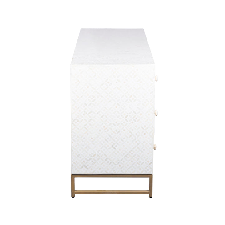 Bone Inlay Buffet 6 Drawer Chest of Drawers - White Geometric - Abacus and Hunt LLC