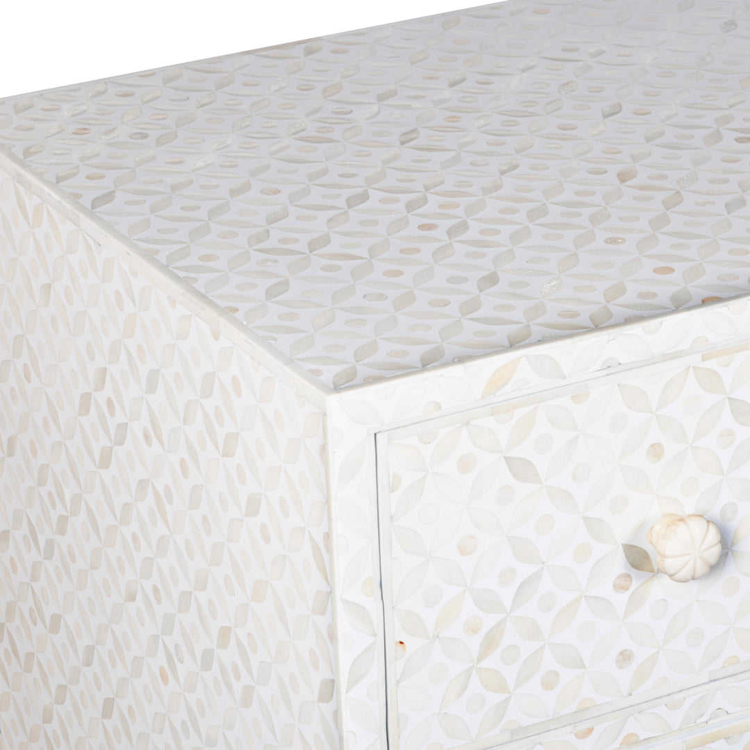 Bone Inlay Buffet 6 Drawer Chest of Drawers - White Geometric - Abacus and Hunt LLC