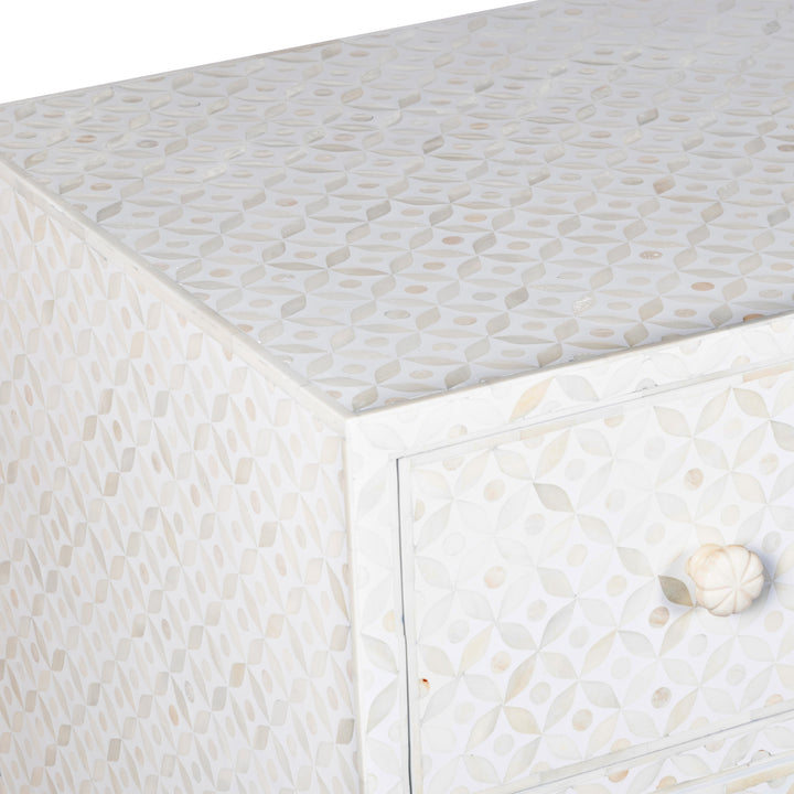 Bone Inlay Buffet 6 Drawer Chest of Drawers - White Geometric - Abacus and Hunt LLC