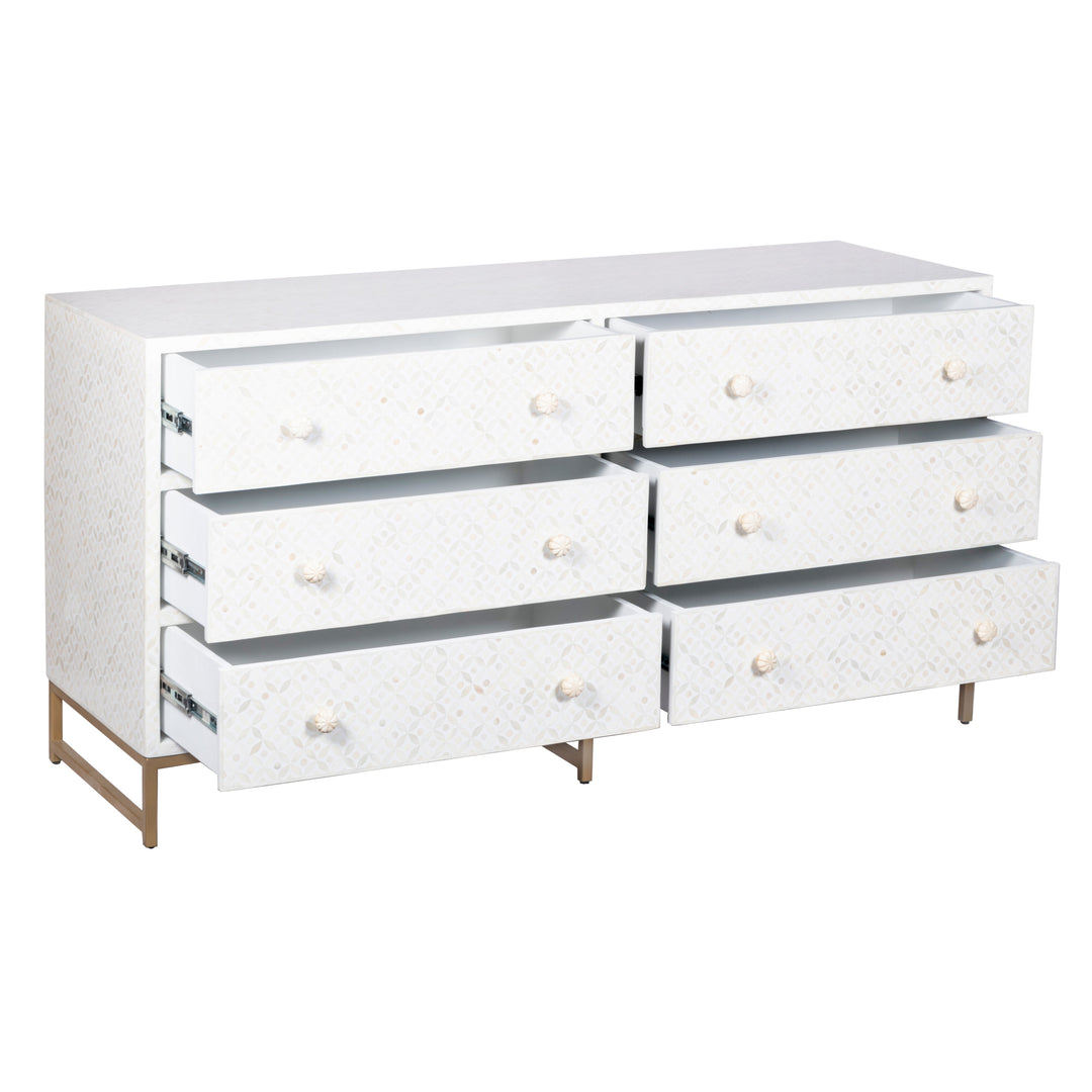 Bone Inlay Buffet 6 Drawer Chest of Drawers - White Geometric - Abacus and Hunt LLC