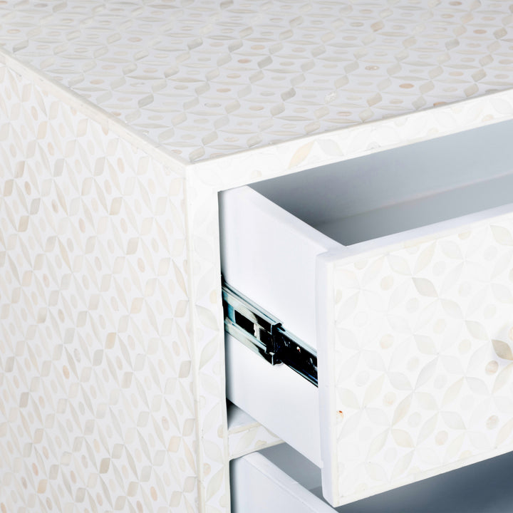 Bone Inlay Buffet 6 Drawer Chest of Drawers - White Geometric - Abacus and Hunt LLC