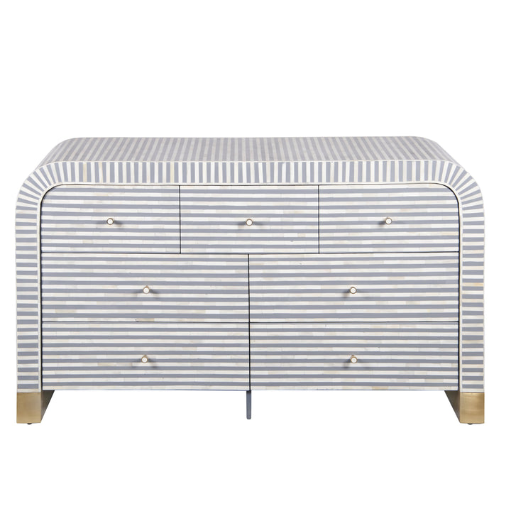 Bone Inlay Waterfall / Curved Buffet 7 Drawer Chest -  Grey - Abacus and Hunt LLC