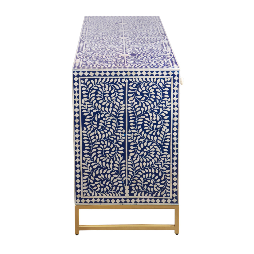 Bone Inlay Buffet Chest of Drawers -Navy Blue Floral Scroll - Abacus and Hunt LLC