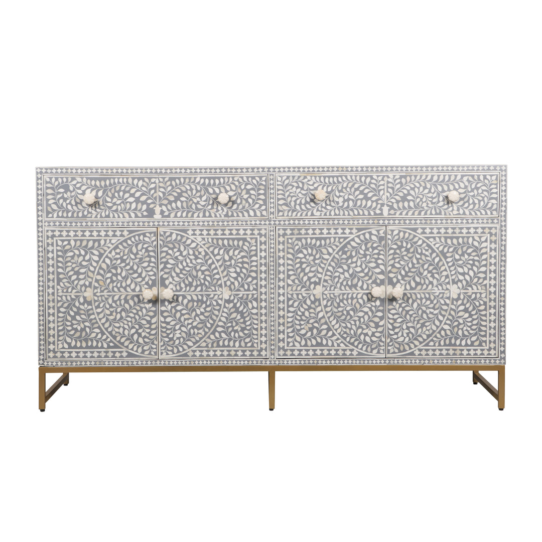 Bone Inlay Buffet - Light Grey Floral Scroll - Abacus and Hunt LLC