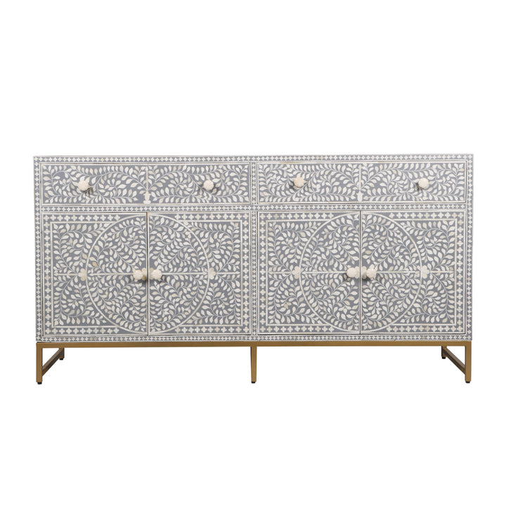 Bone Inlay Buffet - Light Grey Floral Scroll - Abacus and Hunt LLC