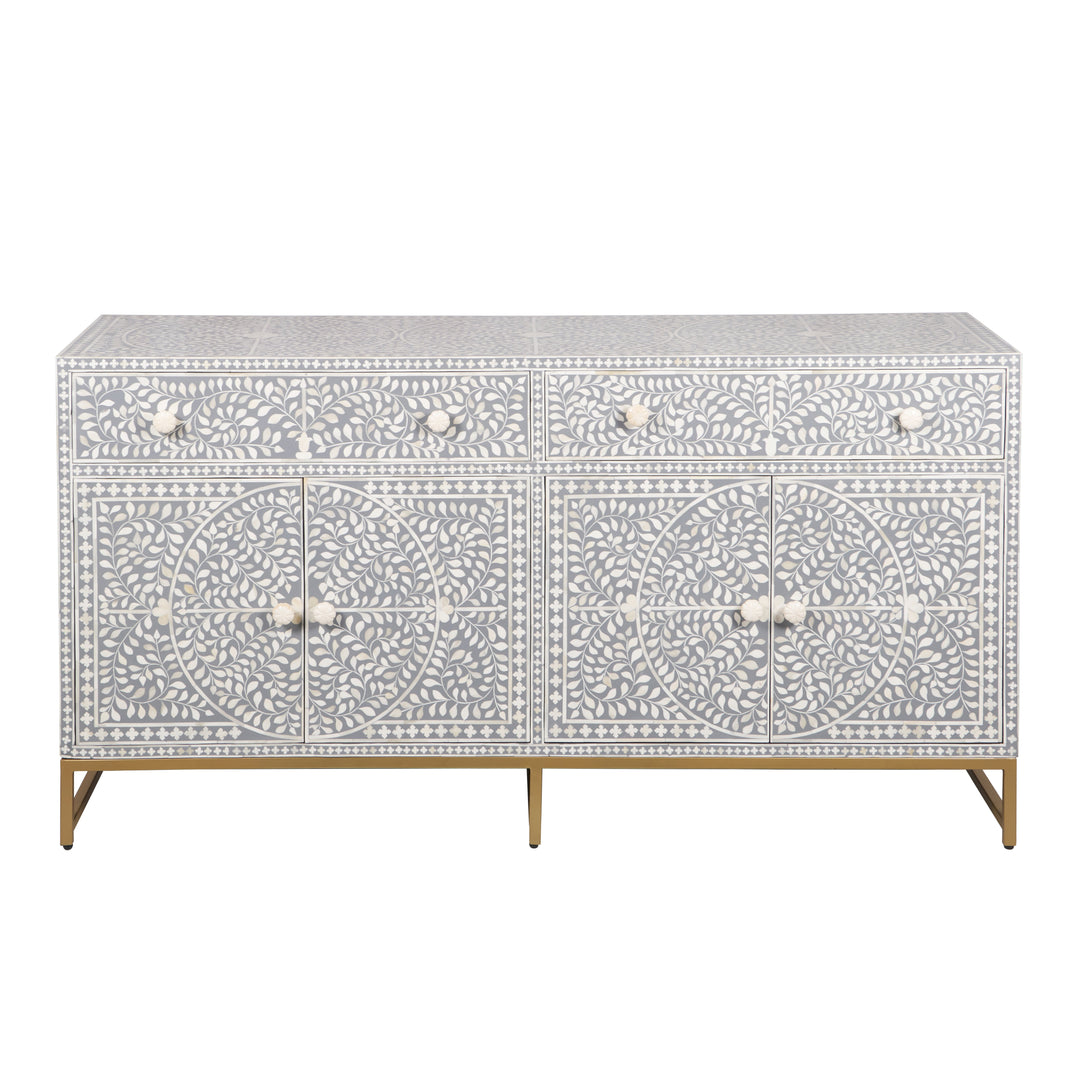 Bone Inlay Buffet - Light Grey Floral Scroll - Abacus and Hunt LLC