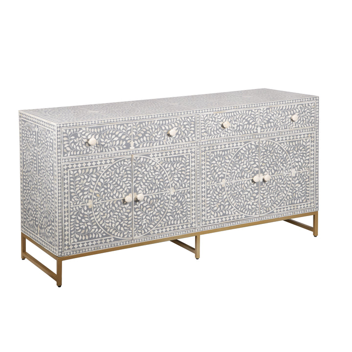 Bone Inlay Buffet - Light Grey Floral Scroll - Abacus and Hunt LLC