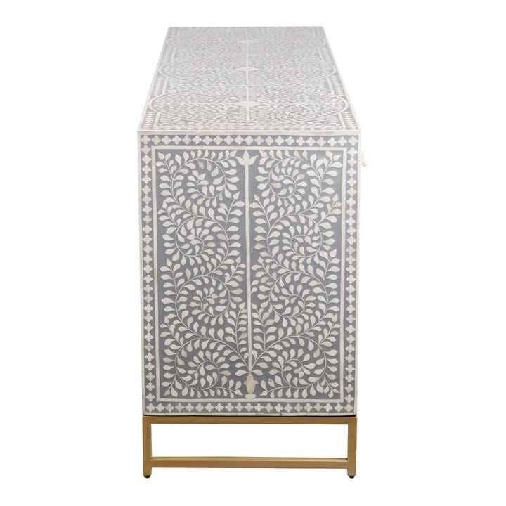 Bone Inlay Buffet - Light Grey Floral Scroll - Abacus and Hunt LLC