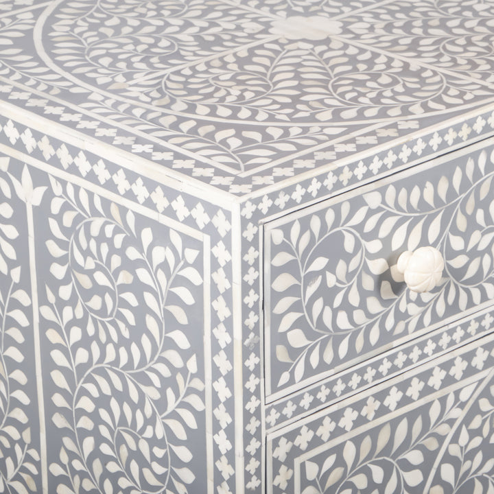 Bone Inlay Buffet - Light Grey Floral Scroll - Abacus and Hunt LLC